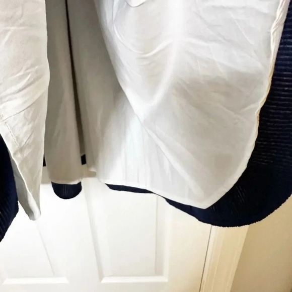 LAUREN JAMES Size M‎ Livingston Dress Navy Seersucker Back Bow Preppy - Picture 2 of 6